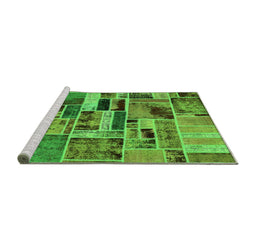 Sideview of Machine Washable Patchwork Green Transitional Area Rugs, wshabs5622grn