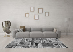 Machine Washable Patchwork Gray Transitional Rug in a Living Room,, wshabs5622gry