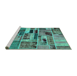 Sideview of Machine Washable Patchwork Turquoise Transitional Area Rugs, wshabs5622turq