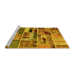 Sideview of Machine Washable Patchwork Yellow Transitional Rug, wshabs5622yw