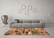 Machine Washable Patchwork Brown Transitional Rug in a Living Room,, wshabs5622brn