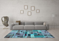 Machine Washable Patchwork Light Blue Transitional Rug, wshabs5622lblu