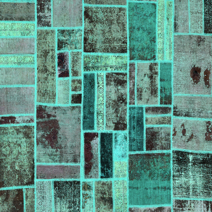 Square Machine Washable Patchwork Turquoise Transitional Area Rugs, wshabs5622turq