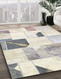 Abstract Champagne Beige Patchwork Rug, abs5623