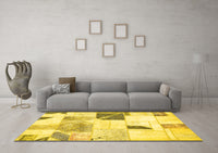 Machine Washable Patchwork Yellow Transitional Rug, wshabs5623yw