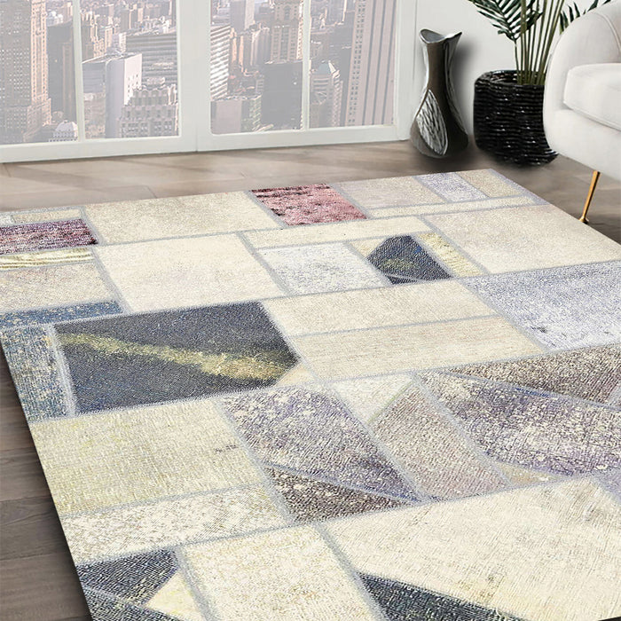 Machine Washable Abstract Champagne Beige Rug in a Family Room, wshabs5623