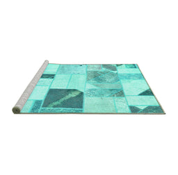 Sideview of Machine Washable Patchwork Turquoise Transitional Area Rugs, wshabs5623turq