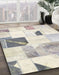 Abstract Champagne Beige Patchwork Rug in Family Room, abs5623