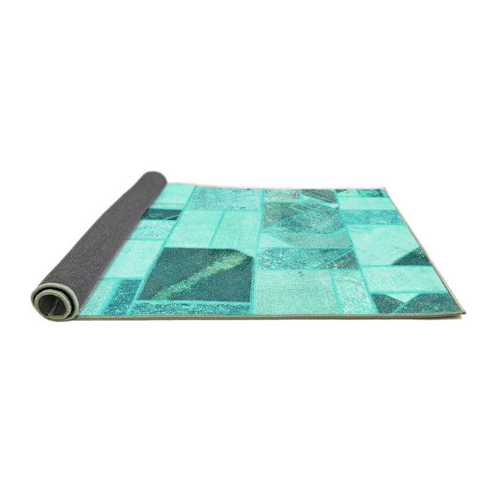 Sideview of Patchwork Turquoise Transitional Rug, abs5623turq