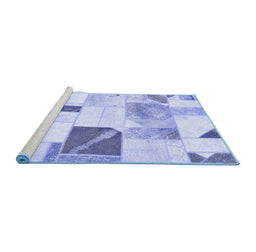 Sideview of Machine Washable Patchwork Blue Transitional Rug, wshabs5623blu