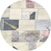 Round Abstract Champagne Beige Patchwork Rug, abs5623