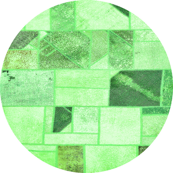 Round Machine Washable Patchwork Green Transitional Area Rugs, wshabs5623grn