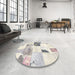 Round Abstract Champagne Beige Patchwork Rug in a Office, abs5623