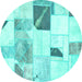 Round Machine Washable Patchwork Turquoise Transitional Area Rugs, wshabs5623turq