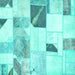 Square Machine Washable Patchwork Turquoise Transitional Area Rugs, wshabs5623turq