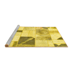 Sideview of Machine Washable Patchwork Yellow Transitional Rug, wshabs5623yw