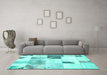 Machine Washable Patchwork Turquoise Transitional Area Rugs in a Living Room,, wshabs5623turq