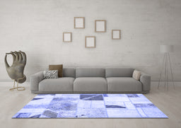 Machine Washable Patchwork Blue Transitional Rug in a Living Room, wshabs5623blu