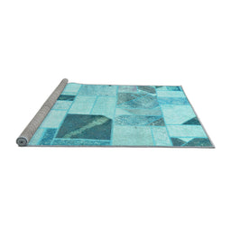 Sideview of Machine Washable Patchwork Light Blue Transitional Rug, wshabs5623lblu