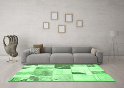 Machine Washable Patchwork Emerald Green Transitional Area Rugs in a Living Room,, wshabs5623emgrn