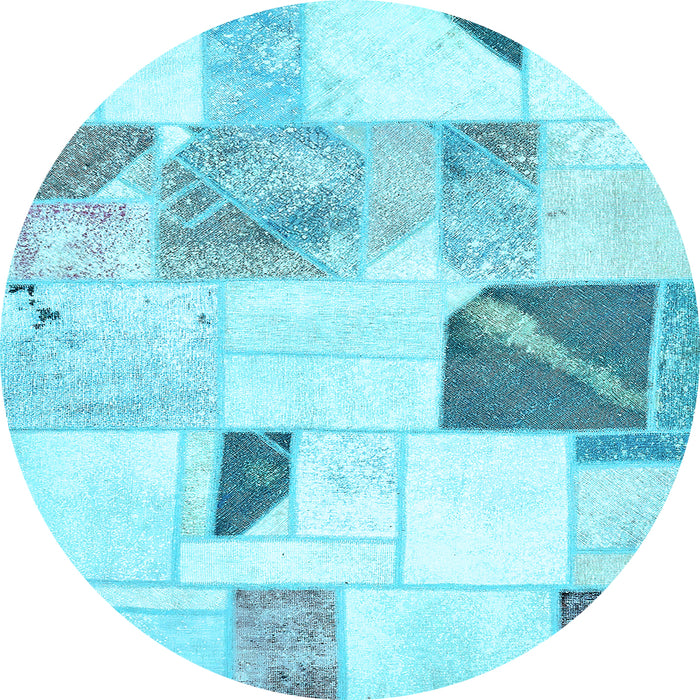 Round Machine Washable Patchwork Light Blue Transitional Rug, wshabs5623lblu