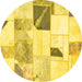 Round Machine Washable Patchwork Yellow Transitional Rug, wshabs5623yw