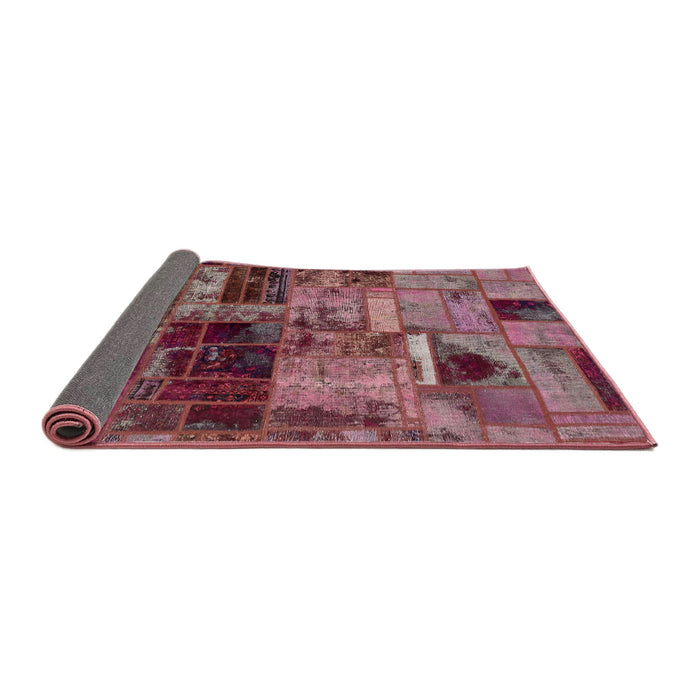 Sideview of Abstract Purple Pink Patchwork Rug, abs5624