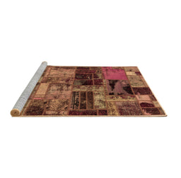 Sideview of Machine Washable Patchwork Brown Transitional Rug, wshabs5624brn