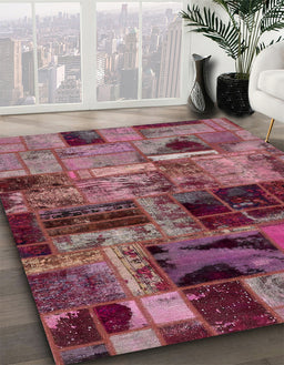 Abstract Purple Pink Patchwork Rug in Family Room, abs5624