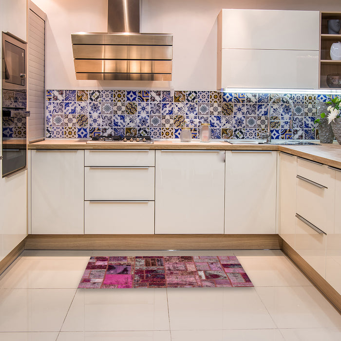 Machine Washable Abstract Purple Pink Rug in a Kitchen, wshabs5624