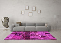 Machine Washable Patchwork Pink Transitional Rug, wshabs5624pnk