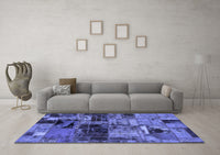 Machine Washable Patchwork Blue Transitional Rug, wshabs5624blu