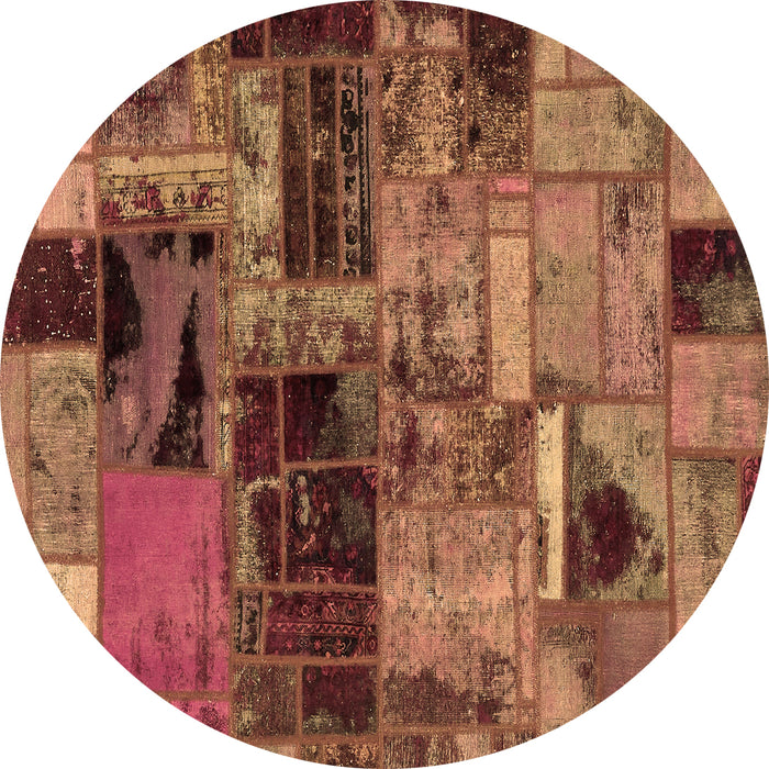 Round Machine Washable Patchwork Brown Transitional Rug, wshabs5624brn