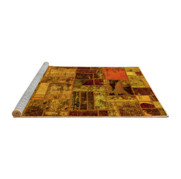 Sideview of Machine Washable Patchwork Yellow Transitional Rug, wshabs5624yw