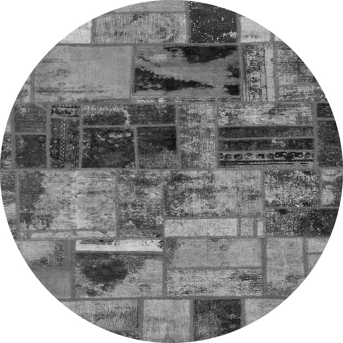Round Machine Washable Patchwork Gray Transitional Rug, wshabs5624gry