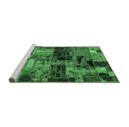 Sideview of Machine Washable Patchwork Emerald Green Transitional Area Rugs, wshabs5624emgrn