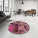Round Machine Washable Abstract Purple Pink Rug in a Office, wshabs5624