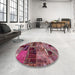 Round Abstract Purple Pink Patchwork Rug in a Office, abs5624