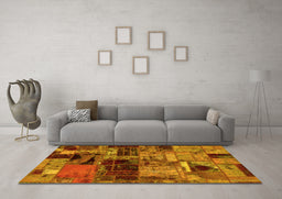 Machine Washable Patchwork Yellow Transitional Rug in a Living Room, wshabs5624yw