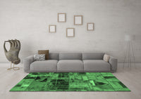 Machine Washable Patchwork Emerald Green Transitional Rug, wshabs5624emgrn