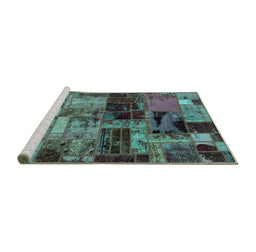 Sideview of Machine Washable Patchwork Turquoise Transitional Area Rugs, wshabs5624turq