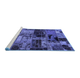Sideview of Machine Washable Patchwork Blue Transitional Rug, wshabs5624blu
