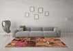 Machine Washable Patchwork Brown Transitional Rug in a Living Room,, wshabs5624brn