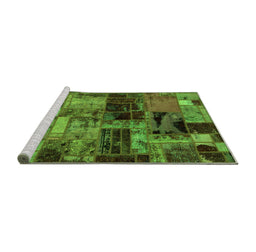 Sideview of Machine Washable Patchwork Green Transitional Area Rugs, wshabs5624grn