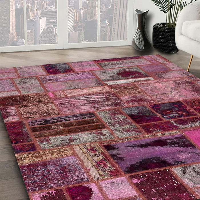 Machine Washable Abstract Purple Pink Rug in a Family Room, wshabs5624