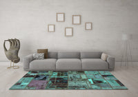 Machine Washable Patchwork Turquoise Transitional Rug, wshabs5624turq