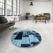 Round Abstract Deep-Sea Blue Patchwork Rug in a Office, abs5625