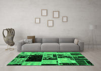 Machine Washable Patchwork Green Transitional Rug, wshabs5625grn