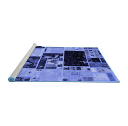 Sideview of Machine Washable Patchwork Blue Transitional Rug, wshabs5625blu