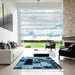 Square Abstract Deep-Sea Blue Patchwork Rug in a Living Room, abs5625